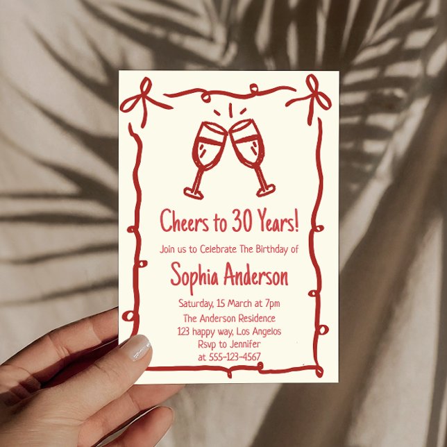 Convites Hand Drawn “Cheers to 30 Years” Birthday           (Criador carregado)