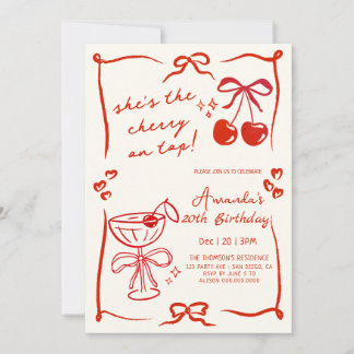 Convites hand-drawn cherry martini birthday invitation
