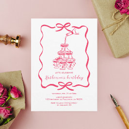 Convites Hand Drawn Chic Pink Champagne Birthday Party
