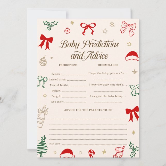 Convites Hand Drawn Christmas Baby Shower Predictions Game  (Frente)