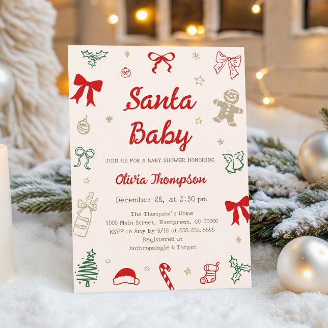 Convites Hand Drawn Christmas Santa Baby Shower  (Criador carregado)