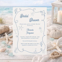 Convites Hand drawn coastal dusty blue ivory Bridal Shower