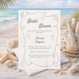 Convites Hand drawn coastal ivory taupe sand Bridal Shower