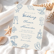 Hand Drawn Coastal Whimsical Doodle Beach Wedding