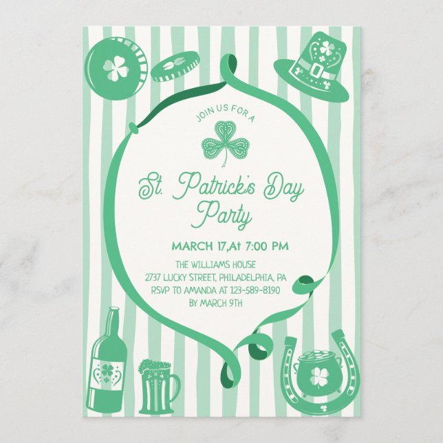 Convites Hand Drawn Coquette Frame Stripes St Patrick's Day (Frente)