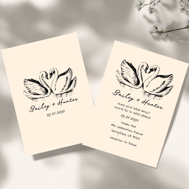 Convites hand drawn  Couple Swan Whimsical Wedding (Criador carregado)