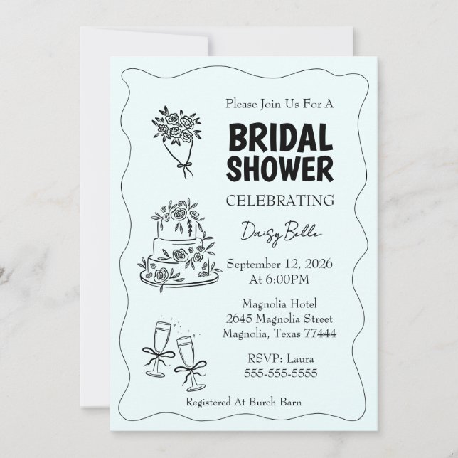 Convites Hand Drawn Doodle Bridal Shower Green (Frente)
