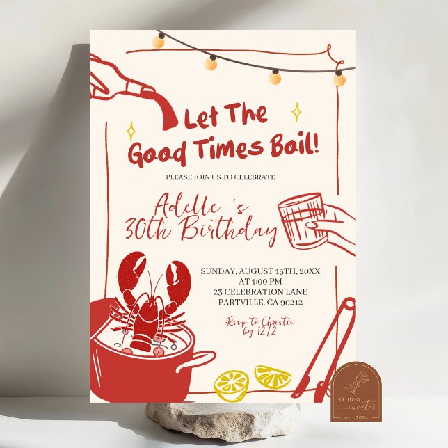 Convites Hand Drawn Doodle crawfish boil Birthday party inv (Criador carregado)