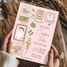 Hand Drawn doodle green peach christmas party