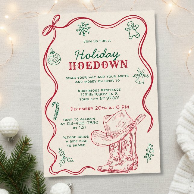 Convites Hand Drawn Doodle Western Holiday Hoedown Party (Criador carregado)