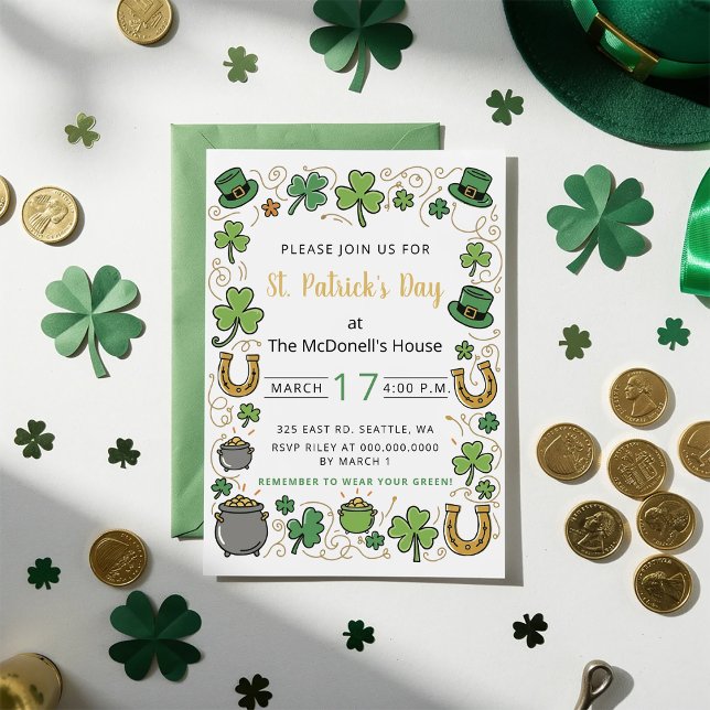 Convites Hand Drawn Doodle Whimsical St Patricks Day  (Hand Drawn Doodle Whimsical St Patricks Day Invitation)
