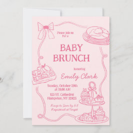Convites Hand Drawn Doodles Pink Baby Brunch Invitation