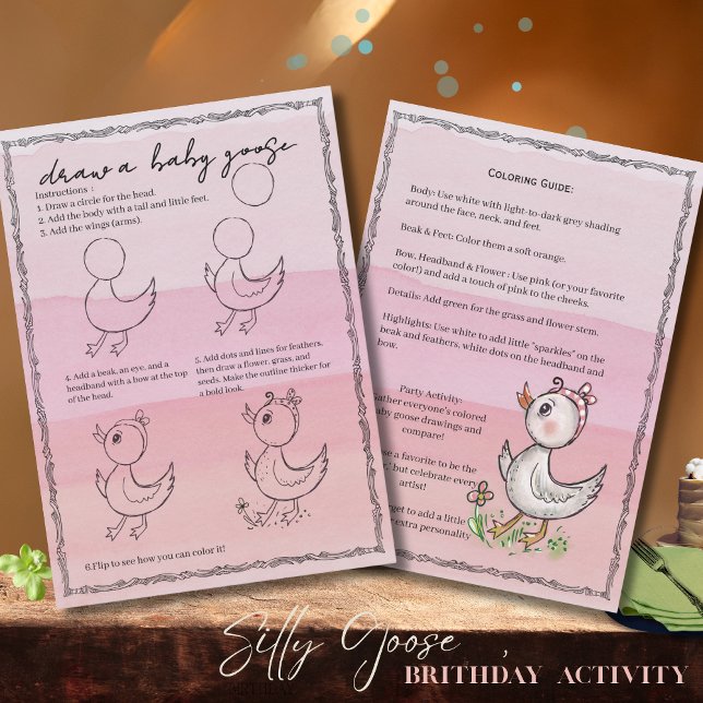 Convites Hand-Drawn 'Draw a Baby Goose' Birthday Activity!  (Hand-Drawn 'Draw a Baby Goose' Birthday Activity! Invitation)