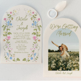 Convites Hand Drawn Floral Summer Arched Photo Wedding