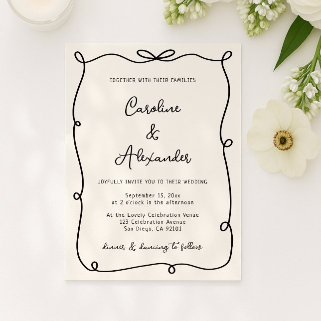 Convites hand drawn frame with bow wedding invitation (Criador carregado)