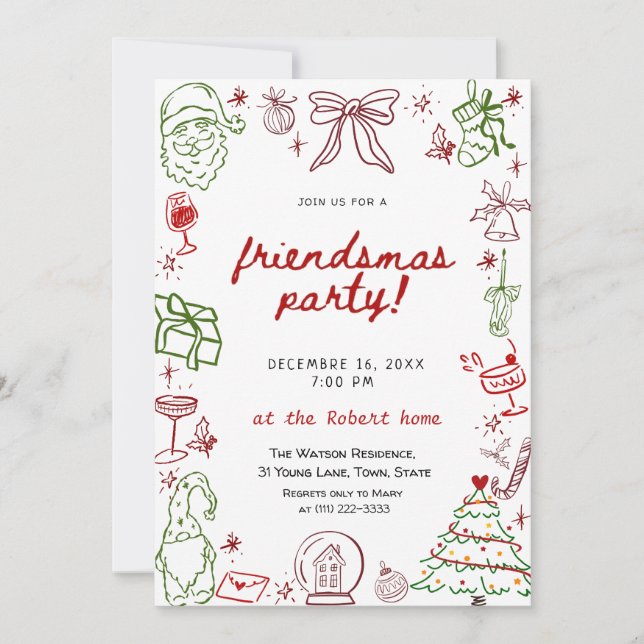 Convites Hand Drawn Friendsmas Christmas  Invitation (Frente)