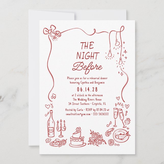 Convites Hand Drawn Funky Whimsical Rehearsal Dinner (Frente)