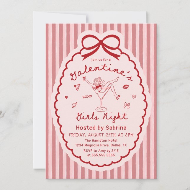 Convites Hand Drawn Galentines Girls Night Party Invitation (Frente)