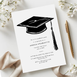 Convites Hand Drawn Graduation Cap Elegant Grad Party
