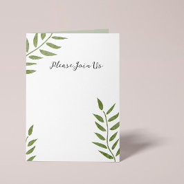 Convites Hand-drawn green artistic leaf branch