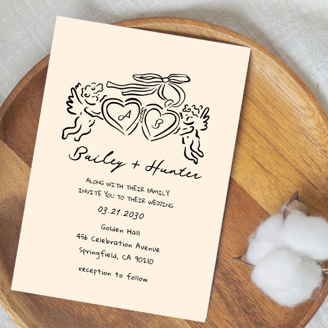 Convites hand drawn heart couple Whimsical Wedding (Criador carregado)