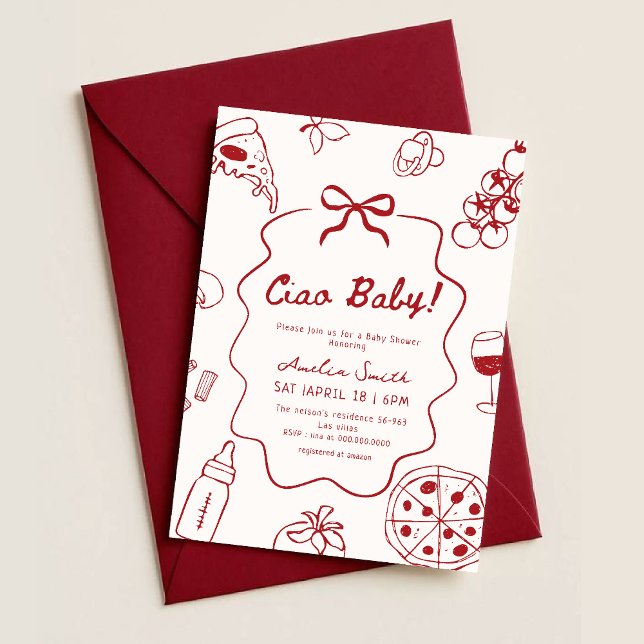 Convites Hand Drawn Italian Ciao Baby Shower (Criador carregado)