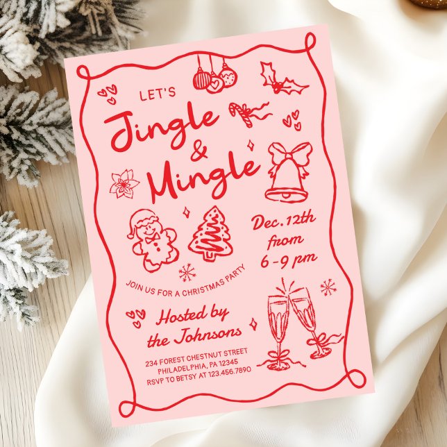 Convites Hand Drawn Jingle and Mingle Christmas Party (Criador carregado)
