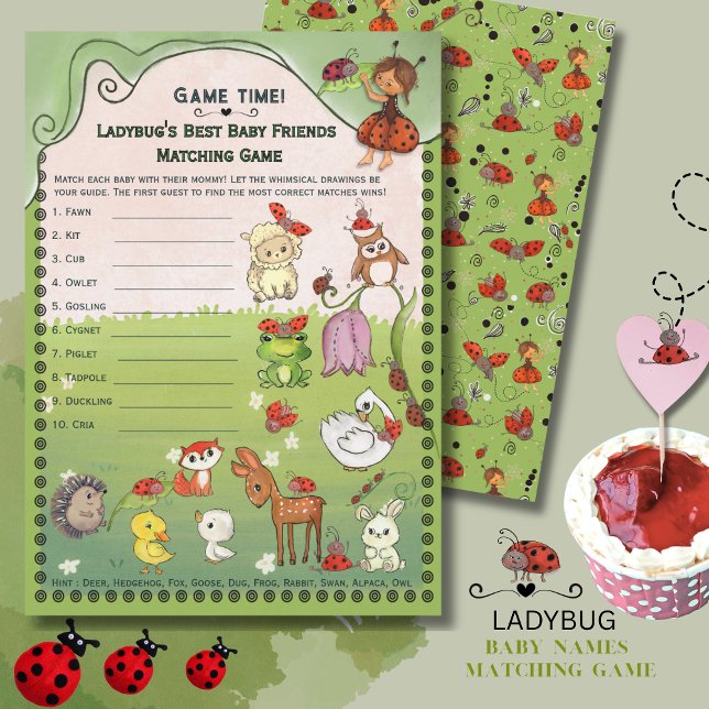 Convites Hand-Drawn Ladybug & Friends Baby Animal Matching  (Hand-Drawn Ladybug & Friends Baby Animal Matching Invitation)