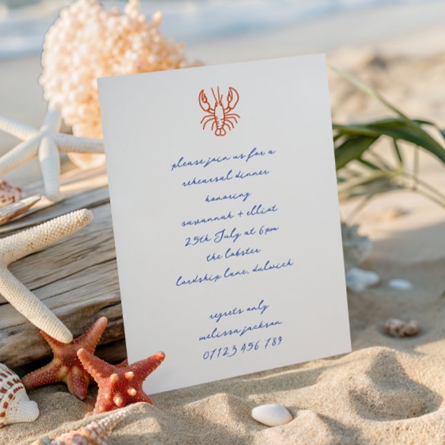 Convites Hand Drawn Lobster Wedding Rehearsal Dinner (Criador carregado)