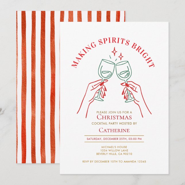 Convites Hand Drawn Making Spirit Bright Christmas Party (Frente/Verso)