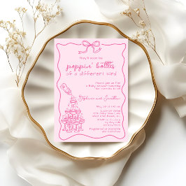 Convites Hand Drawn Pink Bottle Champagne Tower Baby Shower