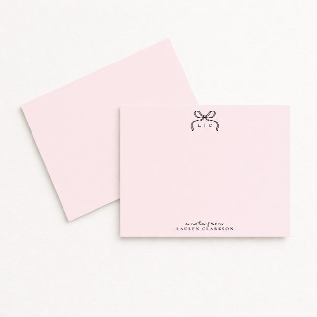 Convites Hand Drawn Pink Bow Monogram Note Card (Criador carregado)