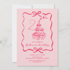 Convites Hand Drawn Pink Champagne 21st Birthday Party