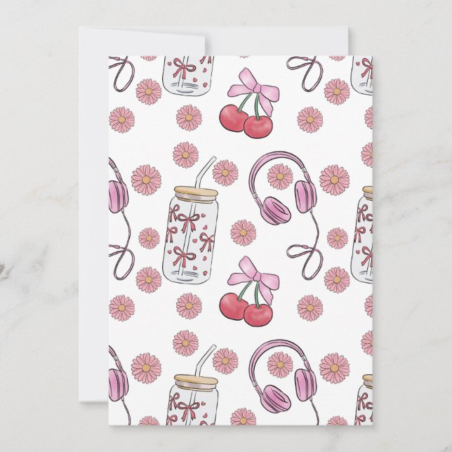 Convites Hand-drawn Pink Girly Elements Seamless Pattern (Frente)