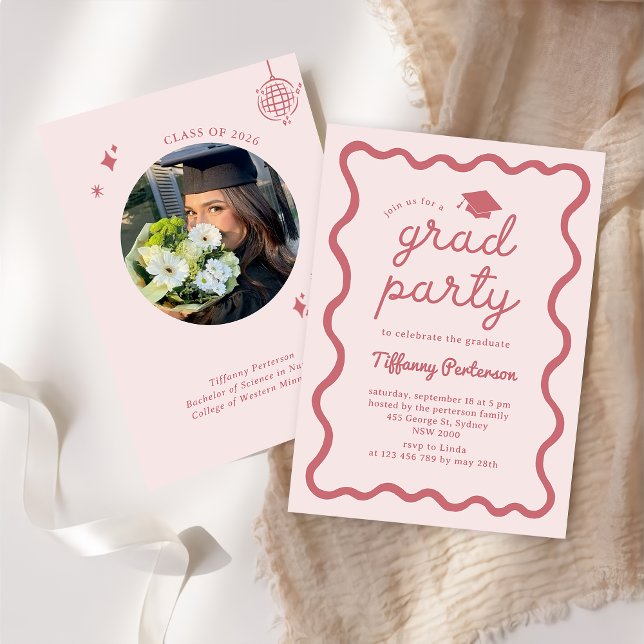 Convites Hand Drawn Pink Graduation Party Invitation (Criador carregado)