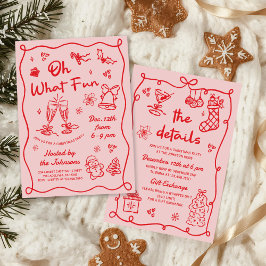 Convites Hand Drawn Pink Red Modern Christmas Party