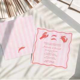 Convites Hand-Drawn Pink Red Seafood Boil Couples Shower
