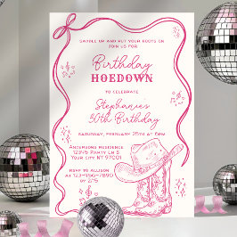 Convites Hand Drawn Pink Western Birthday Hoedown Party