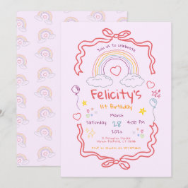 Convites Hand Drawn Rainbow Whimsical Birthday