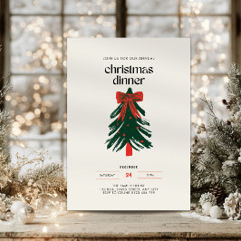 Convites Hand Drawn Red Bow Christmas Tree Dinner