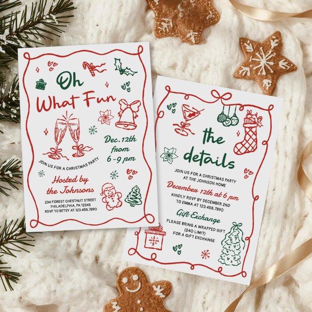 Convites Hand Drawn Red & Green Modern Christmas Party (Criador carregado)