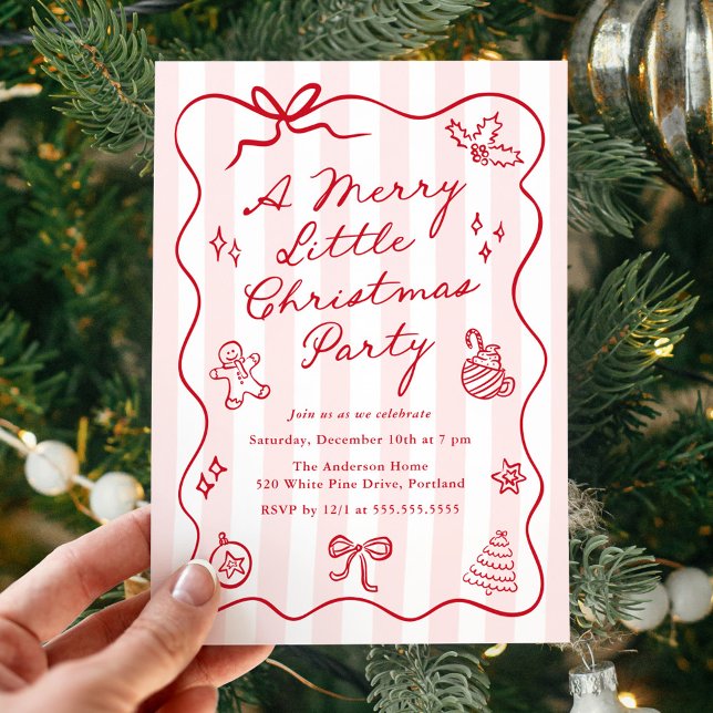 Convites Hand-Drawn Red Merry Little Christmas Party (Criador carregado)