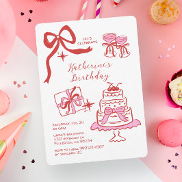 Convites Hand Drawn Red Pink Scribble Birthday Party