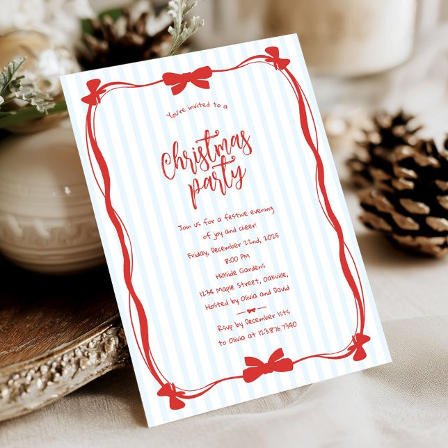 Convites Hand Drawn Red Striped Whimsical Christmas Party (Criador carregado)