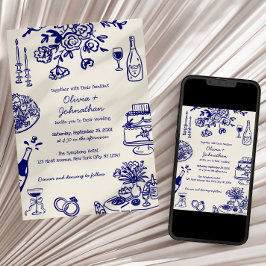 Convites Hand Drawn Scribbles/Doodles Wedding Invitation