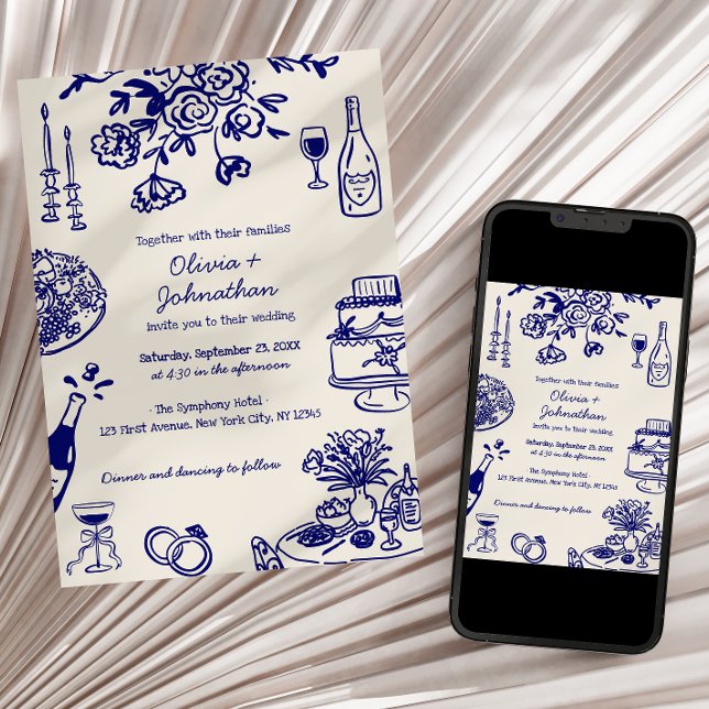 Convites Hand Drawn Scribbles/Doodles Wedding Invitation (Criador carregado)