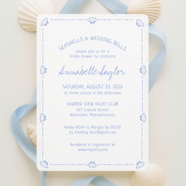 Convites Hand Drawn Seashells & Wedding Bells Bridal Shower (Criador carregado)