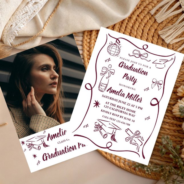 Convites Hand Drawn Senior Graduation Invitation Template, (Criador carregado)