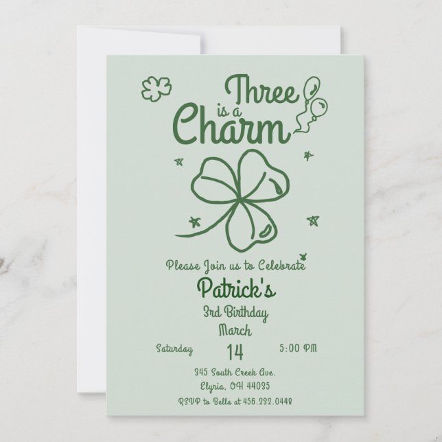 Convites Hand Drawn Shamrock Any Age Birthday (Frente)
