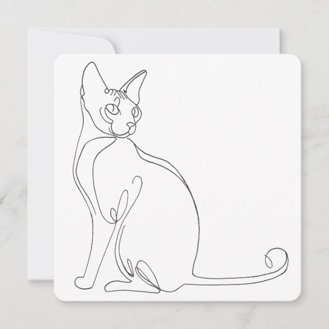 Convites Hand Drawn Sphynx Cat Minimalist Design (Frente)
